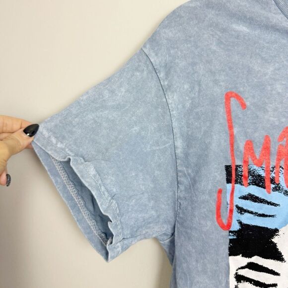 SMASHING PUMPKINS | NEW! Blue Acid Wash Short Sleeve Band Tee Women’s Size Small - Picture 2 of 6